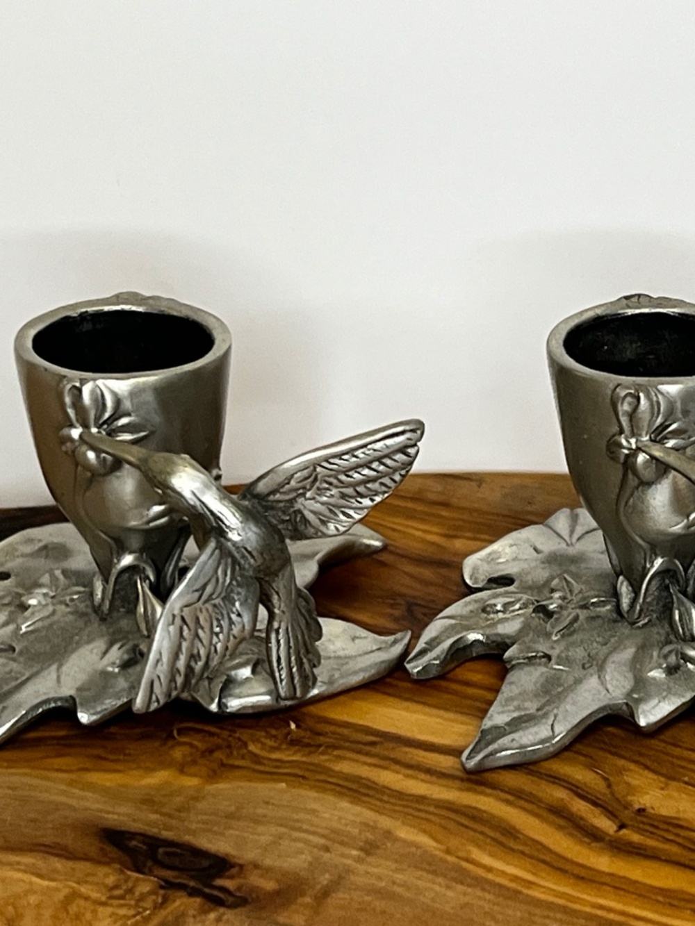 Seagull Pewter Hummingbird Taper Candle Holder Canada - Set Of 2 - Vintage 1990